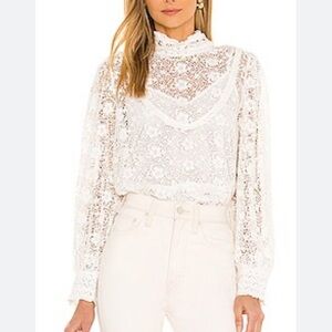 LoveShackFancy Nerine Blouse in True White Size L